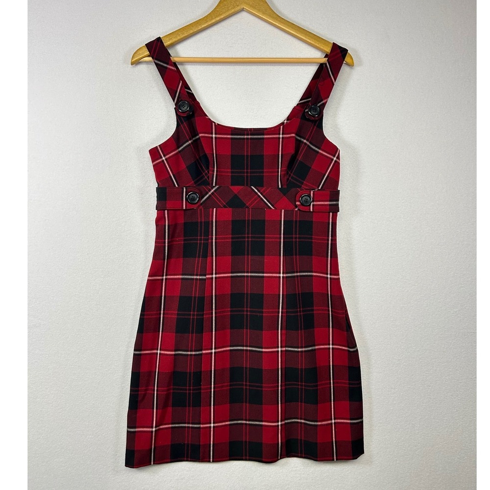 Clueless Preppy Candie's Plaid Pinafore‎ Mini Dress Women 5 Red Black Tartan